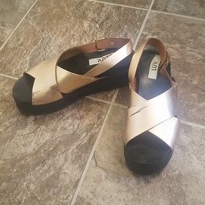 Rose gold flatform leather sandals